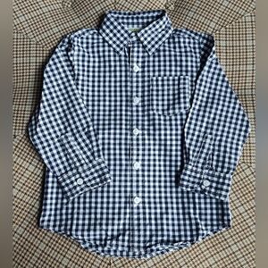 Crazy 8 Boy's Navy & White Gingham Plaid Long Sleeve 100% Cotton Button Down | 4